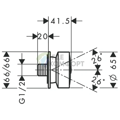 Боковая форсунка AX 65мм с квадратной розеткой, хром (28469000) - фото 2