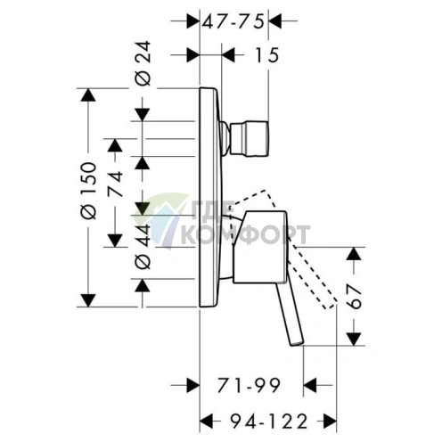 Смеситель для ванны Hansgrohe Talis S — встраиваемый с вакуумным переключателем, хром (32475000) - фото 2
