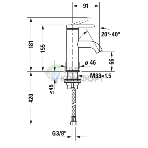 Смеситель для раковины Duravit C.1 однорычажный, на 1 отверстие, хром (C11010002010) - фото 2