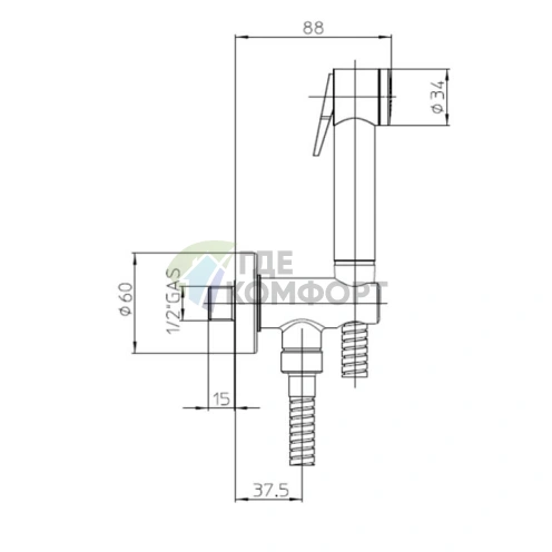 Гигиенический комплект Bossini Paloma: лейка, держатель, шланг 1.25 м, хром (C69001B.030) - фото 2