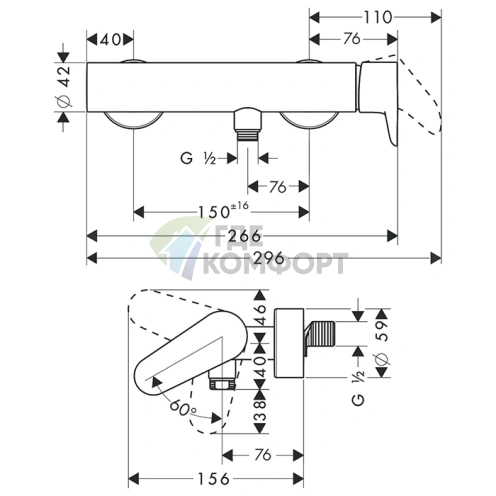 Смеситель для душа AX Citterio M матовый стальной (34620800) - фото 2