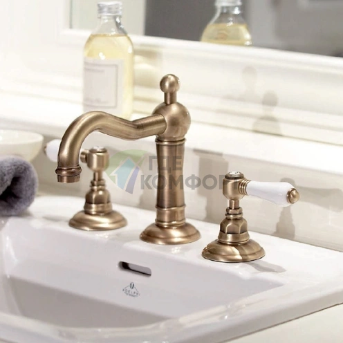 Смеситель для раковины Nicolazzi Petit Mont Blanc на 3 отверстия с донным клапаном в бронзовом цвете (1409BZ78) фото 1