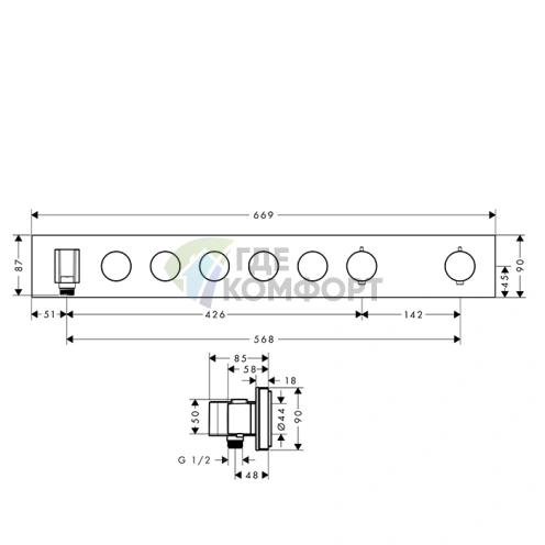 Термостат для душа Select 670/90 в шлифованной бронзе (18358140) - фото 2