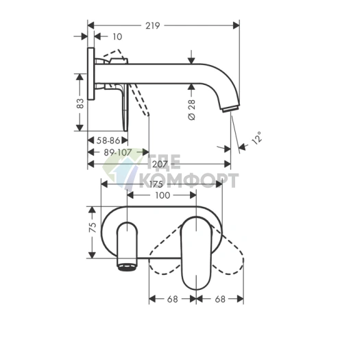 Смеситель для раковины Hansgrohe Vernis Blend встраиваемый матовый черный (71576670) - фото 2