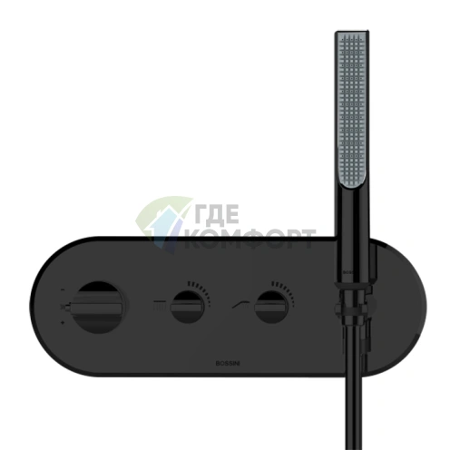 Термостатический смеситель BOSSINI APICE для душа с двумя выходами, ручным душем и шлангом 150 см, черный матовый (Z00523.073) - фото 1