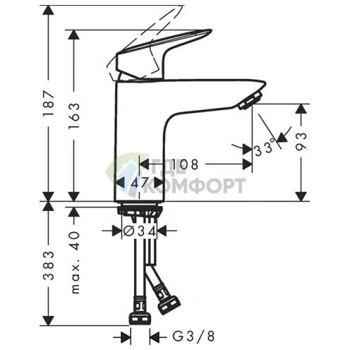 Смеситель для раковины Hansgrohe Logis однорычажный, хром (71103000) - фото 2