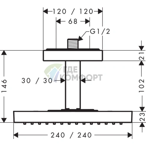 Верхний душ AX ShowerCollection 240x240 мм, потолочный, подключение 102 мм, хром (10929000) - фото 2