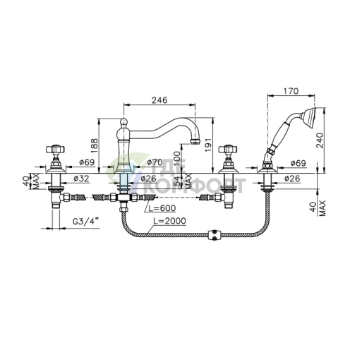 Смеситель Nicolazzi P.M.Blancl для борта ванны с душем, хром (1449CR78) - фото 2
