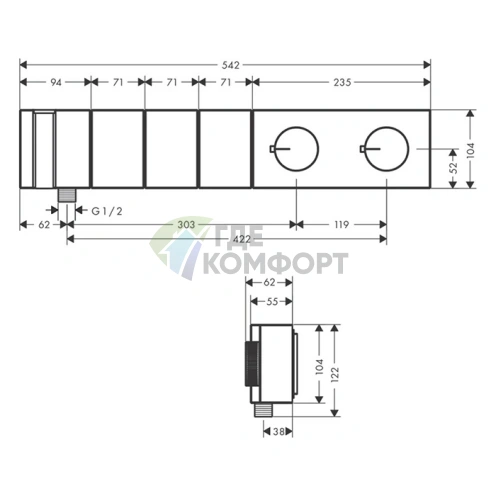 Термостат для душа AX Edge 540/100 на 3 источника с ручным душем в полированном красном золоте (46710300) - фото 2