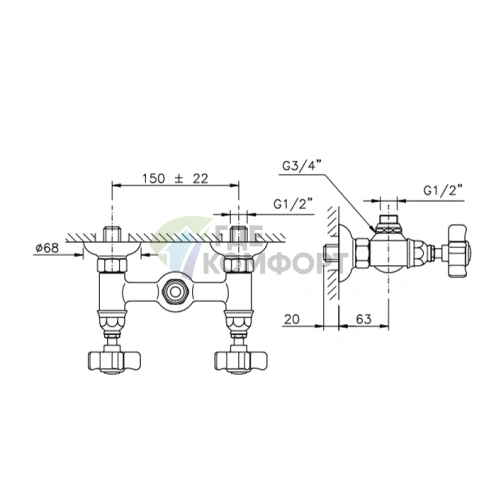 Смеситель для душа Nicolazzi Dames Anglaises с двумя ручками и верхним выводом 1/2, хром (1425CR18) - фото 2