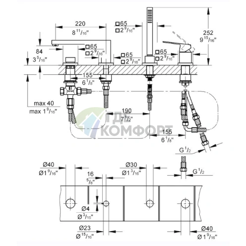 Смеситель Grohe Eurocube для установки на борт ванны 19897000 - фото 6