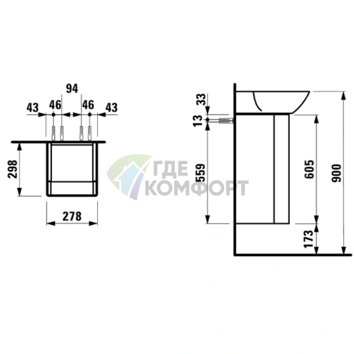 Тумба под раковину Laufen INO 815301, 280х310х605 мм, с сифоном и 4 полками, белая матовая (4.2530.1.030.170.1) - фото 2