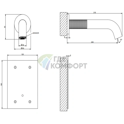 Электронный настенный смеситель GESSI 316 CESELLO с сенсорным управлением, сталь Brushed (54415#239) - фото 2
