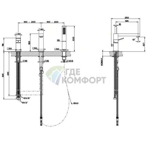 Смеситель для ванны Gessi Rettangolo K с ручным душем и переключателем в изливе, черный (53037#299) - фото 2