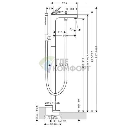 Напольный смеситель для ванны AX Citterio в хроме (39440000) - фото 2