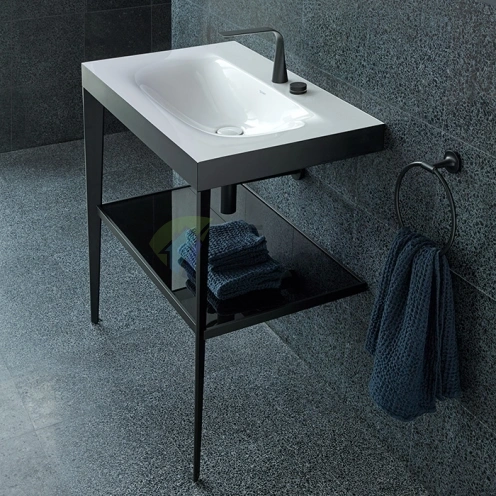 Напольная консоль Duravit XViu с раковиной без перелива и полкой, черный матовый/глянцевый (XV4715EB240) - фото 1