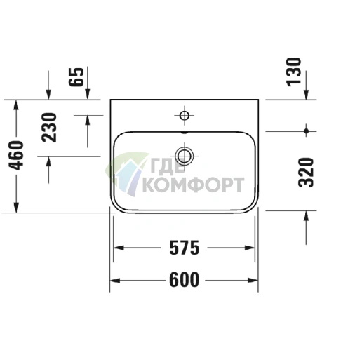 Накладная раковина Duravit Happy D 60 см белая без отверстия (2360600060) - фото 2