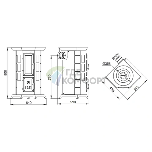 Печь отопительная Термофор Статика Квинта черная бронза - фото 3