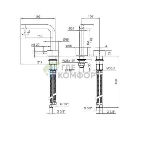 Смеситель для раковины Fantini AF/21 с изливом 155 мм, цвет Matt Gun Metal PVD (27 P5 A104WF) - фото 2