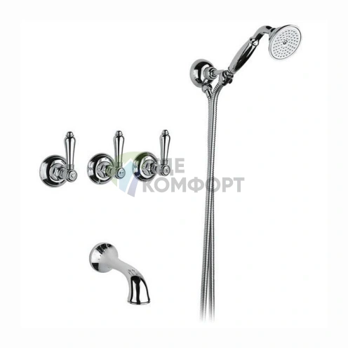 Смеситель для ванны Nicolazzi El Capitan: настенный монтаж, две ручки, ручной душ, хром (1403CR69) - фото 1