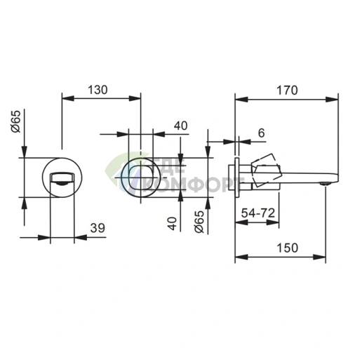 Смеситель для раковины Fantini Lame встраиваемый, на 2 отверстия, без донного клапана, хром (24 02 M009B) - фото 2