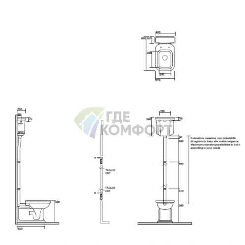 Бачок подвесной Kerasan Waldorf без крышки для скрытого монтажа (белый) (418001) - фото 2
