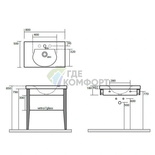 Подвесная раковина KERASAN Bentley 80x50 см белая без перелива (требуются ножки) (393001*1) - фото 2