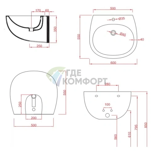 Раковина Artceram FILE 20 подвесная 60х50 см с 1 отв под смеситель со слив-переливом с креплениями цвет белый - фото 2