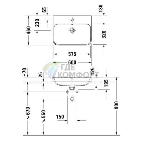 Раковина Duravit Happy D2 Plus накладная 60х46 см белая с креплением (2360600000) - фото 4