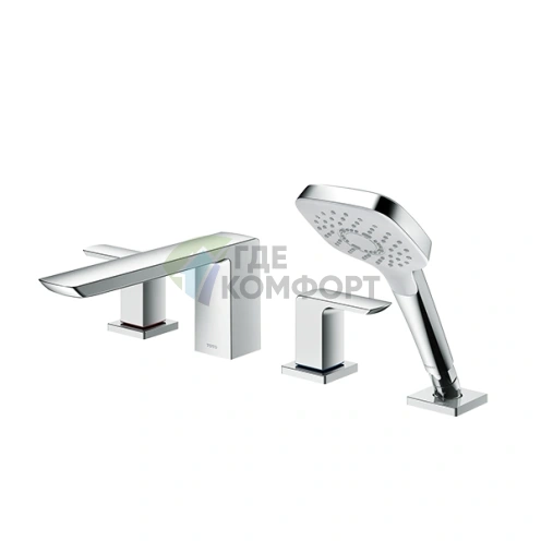 Смеситель для ванны TOTO Jewelhex с ручным душем Comfort Wave, хром (TBG02202R) - фото 1