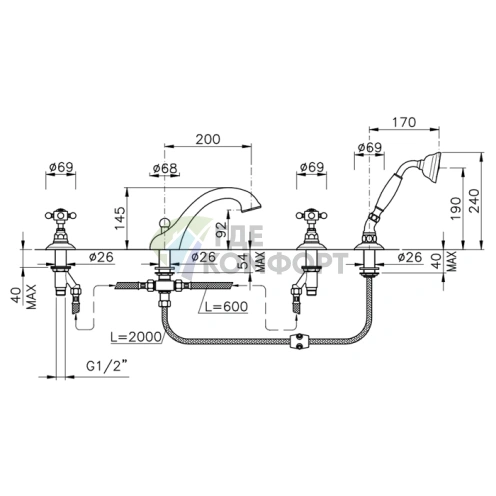 Смеситель для ванны Nicolazzi Half Dome Crystal с душем (хром) (1404CR93) - фото 2