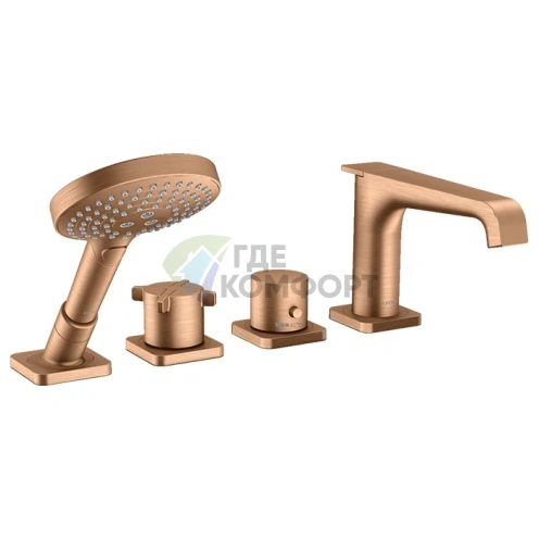 Термостатический смеситель для ванны AX Citterio E с ручным душем, 4 выхода, шлифованная бронза (36411140) - фото 1