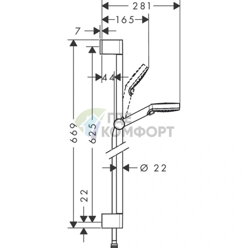 Душевой набор HG Crometta Vario Unica: штанга 650 мм, ручной душ с функцией EcoSmart, 2 режима (Rain, IntenseRain), цвет белый/хром (26534400) - фото 2