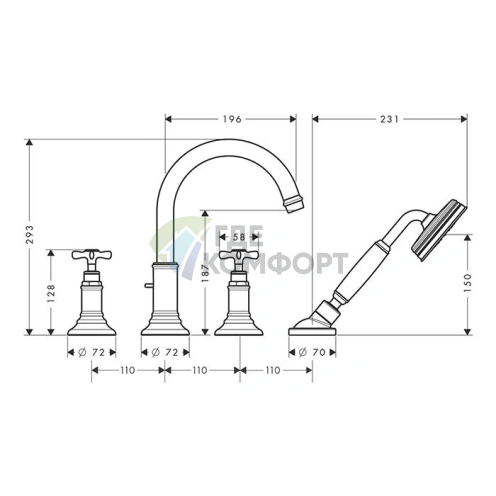 Смеситель для ванны AX Montreux с установкой на борт: Шлифованная медь (16546950) - фото 2