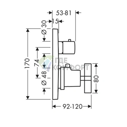 Термостат для душа AX Citterio встраиваемый, 2 выхода, хром (39725000) - фото 2