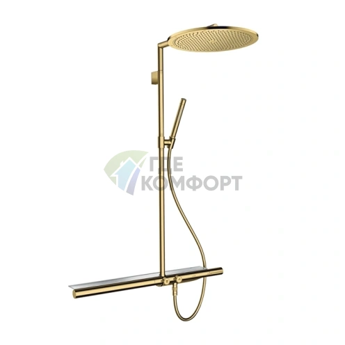 Душевая стойка с термостатом в полированном золоте: верхний душ 350 мм и ручной душ (27984990) - фото 1