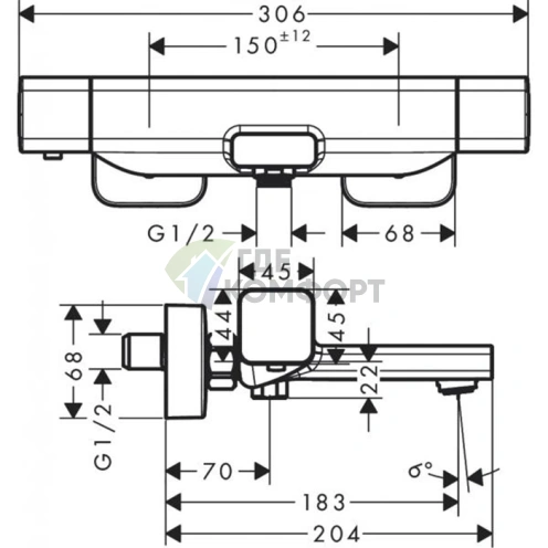 Термостат для ванны Hansgrohe Ecostat E настенный, на 2 выхода, хром (15774000) - фото 2