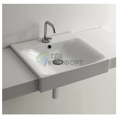 Раковина KERASAN Cento 50x45 полувстраиваемая белая с 1 отверстием под смеситель (3546bi*1) - фото 4