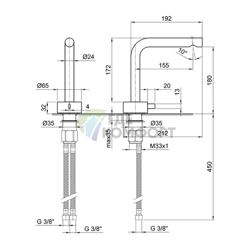 Смеситель для раковины Fantini AF/21: матовая натуральная сталь, 1 отверстие, излив 155 мм (27 93 A004WF) - фото 2