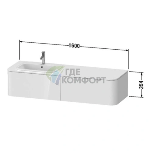 Подвесная тумба Duravit Happy D.2 Plus 354x1600x550 мм, 2 ящика, белый глянец (HP4954R2222) - фото 2