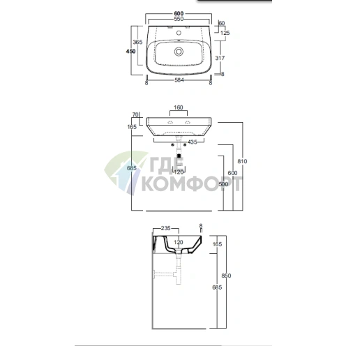 Раковина подвесная Simas Baden Baden 60×45 см белая с отверстием под смеситель - фото 1