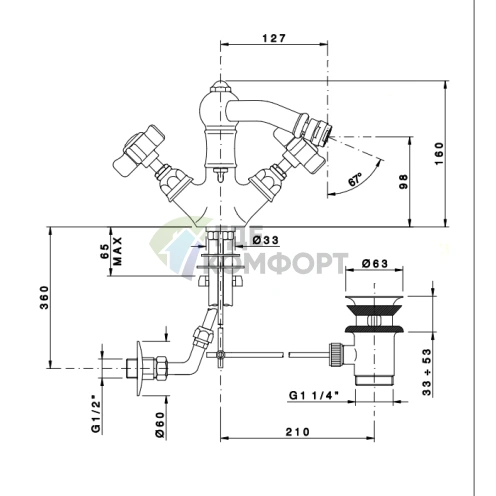 Смеситель для биде Nicolazzi Dames Anglaises с двумя ручками, золото (1434GB18) - фото 2