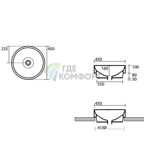Раковина-чаша KERASAN Cento круглая 45 см белая (355701) - фото 5