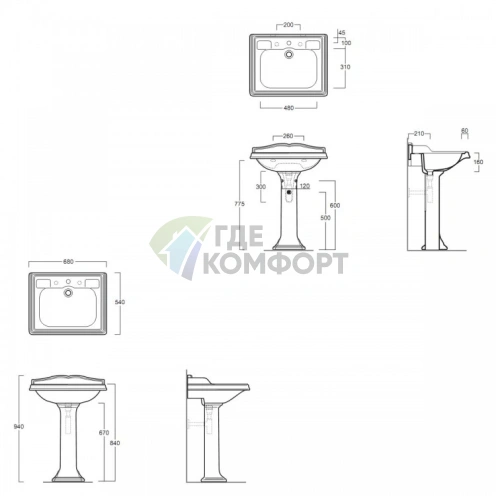 Раковина SIMAS Arcade 68 с пьедесталом, 68x54 см, белая - фото 2