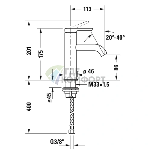 Смеситель для раковины Duravit C.1, 1 отв., излив 113 мм, хром (C11020002010) - фото 2