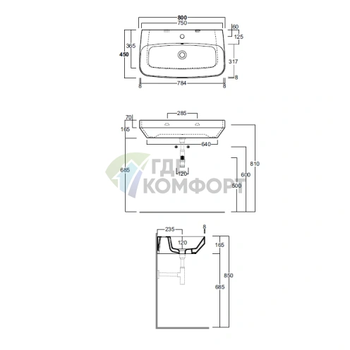 Подвесная раковина Simas Baden Baden 80x45 см белая с отверстием под смеситель - фото 3