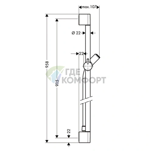 Душевая штанга HG Unica C 90 см со шлангом в хроме (27610000) - фото 2