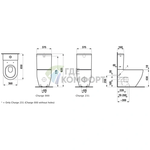 Унитаз-моноблок Laufen Pro 650 мм белый с нижней подводкой (8.2595.2.400.231.1) - фото 2