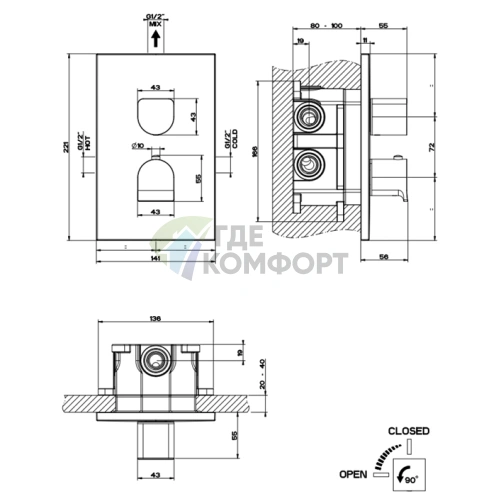Термостатический смеситель для душа GESSI Rilievo встраиваемый, хром (59132#031) - фото 2