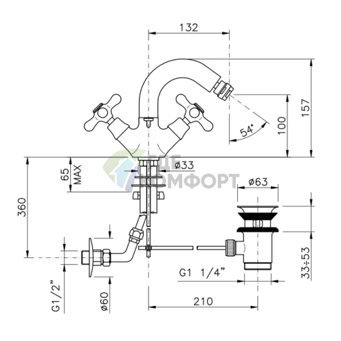 Смеситель для биде Nicolazzi Nuova Brenta с двумя ручками и поворотным изливом (2537BZ) - фото 2